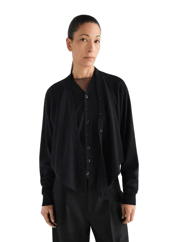TROMPE-L’ŒIL CARDIGAN IN MERINO WOOL BLEND