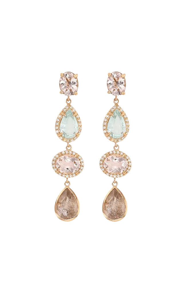 14K Yellow Gold Sunset Multi Stone Drop Earrings