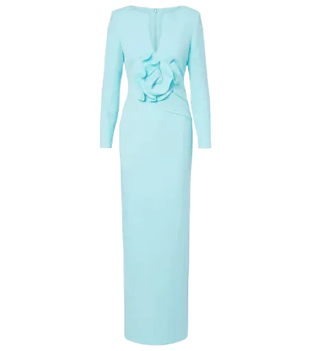 Floral-appliqué crêpe gown