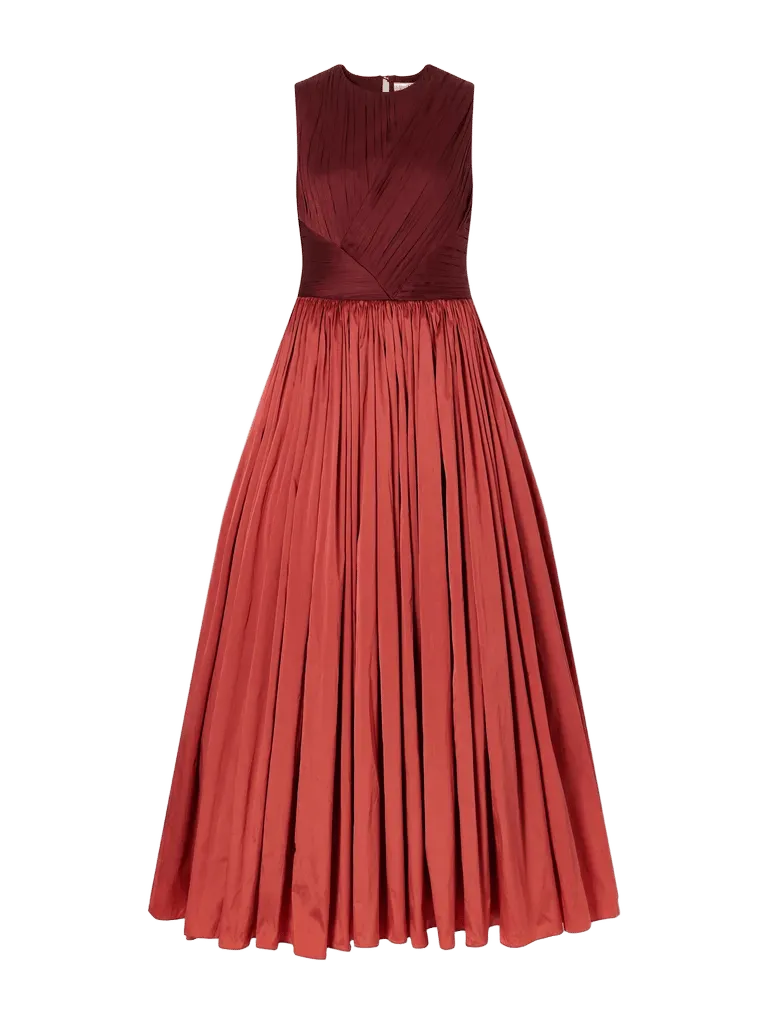 Draped gathered taffeta gown