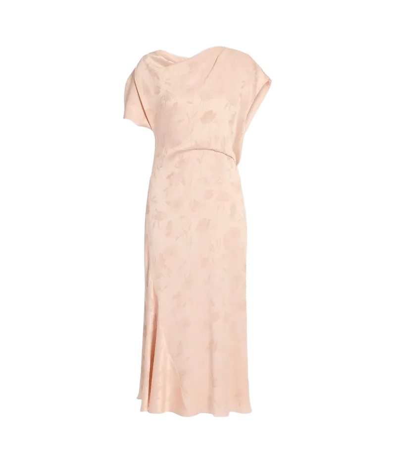 Floral Creponne Jacquard Short Sleeve Midi Dress