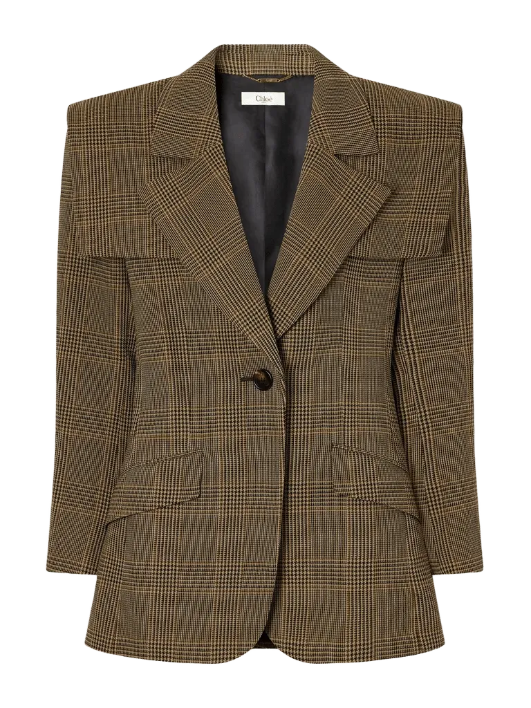 Cape-detailed Prince of Wales checked virgin wool-crepe blazer