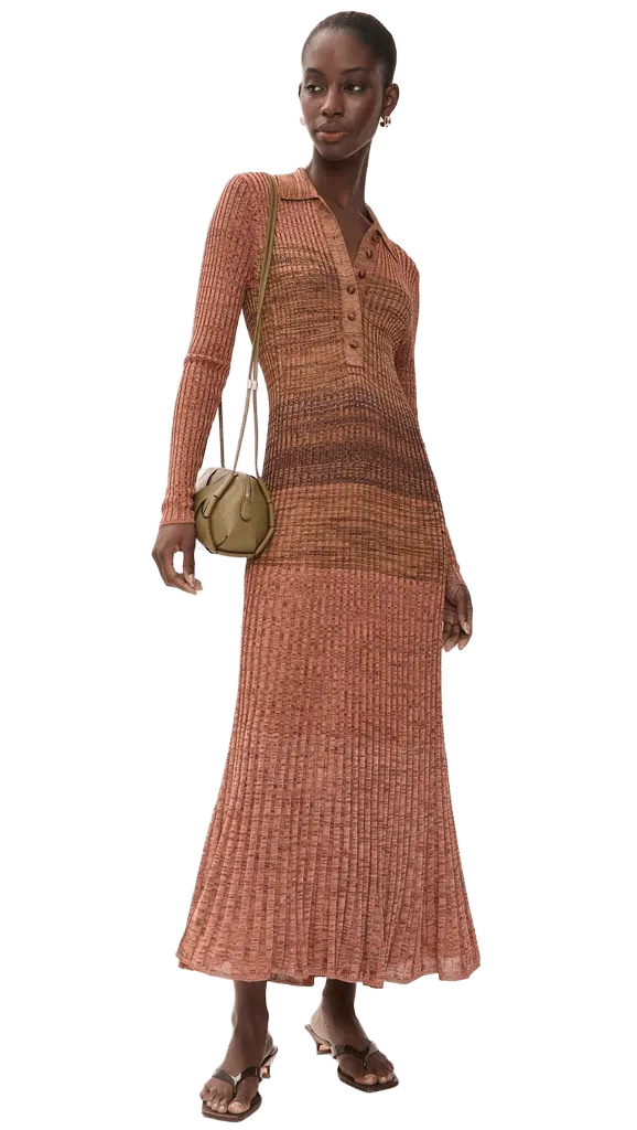 Mouline Rib Polo Midi Dress