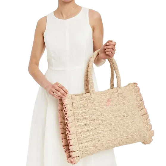 Sofia Ruffle Raffia Tote