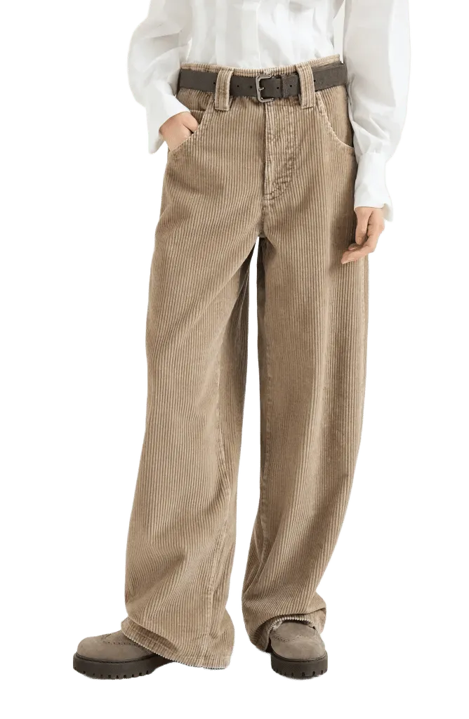 Cotton corduroy baggy trousers with monili