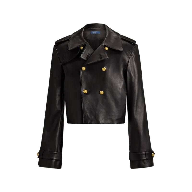 Double-Breasted Cropped Leather Jacket