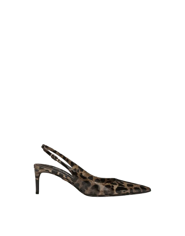 Printed polished calfskin slingbacks