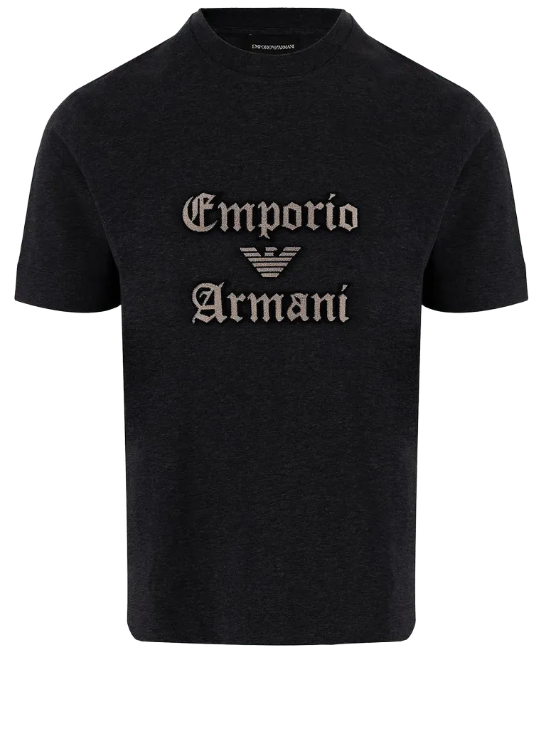 Emporio Armani Logo-Embroidered Cotton T-Shirt — Black