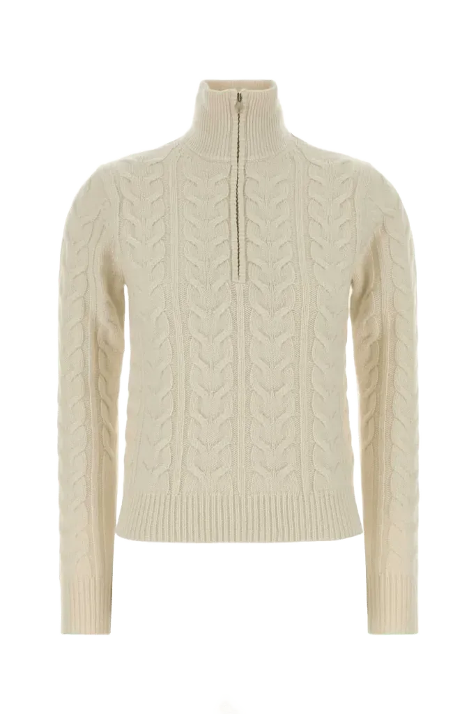Max Mara Cable-Knit Cashmere Cardigan — White