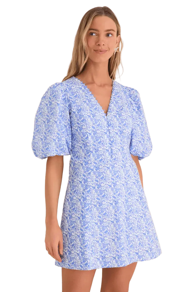 Baby Blue Ditsy Floral Marcy Mini Dress