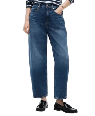 Women's Quinn Mid-Rise Barrel-Leg Dark-Rinse Jeans