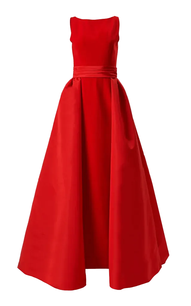 Overskirt-Detailed Silk Faille Column Gown