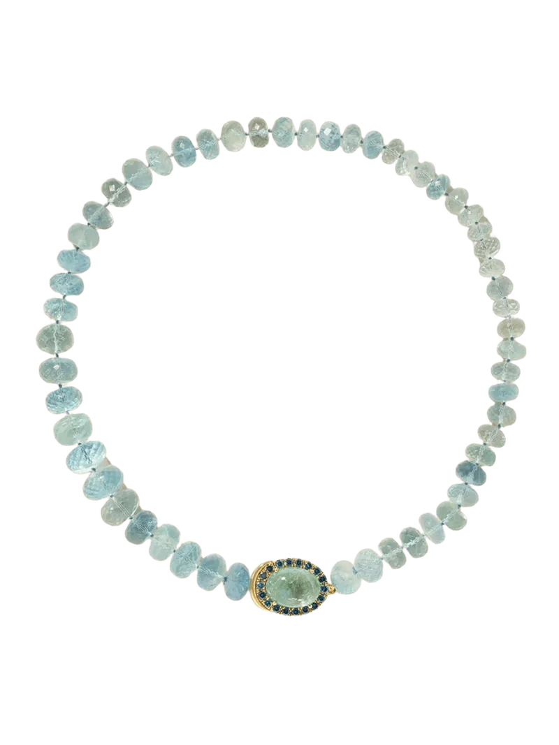 18-karat gold, aquamarine, tourmaline and blue diamond beaded necklace - turquoise - One Size