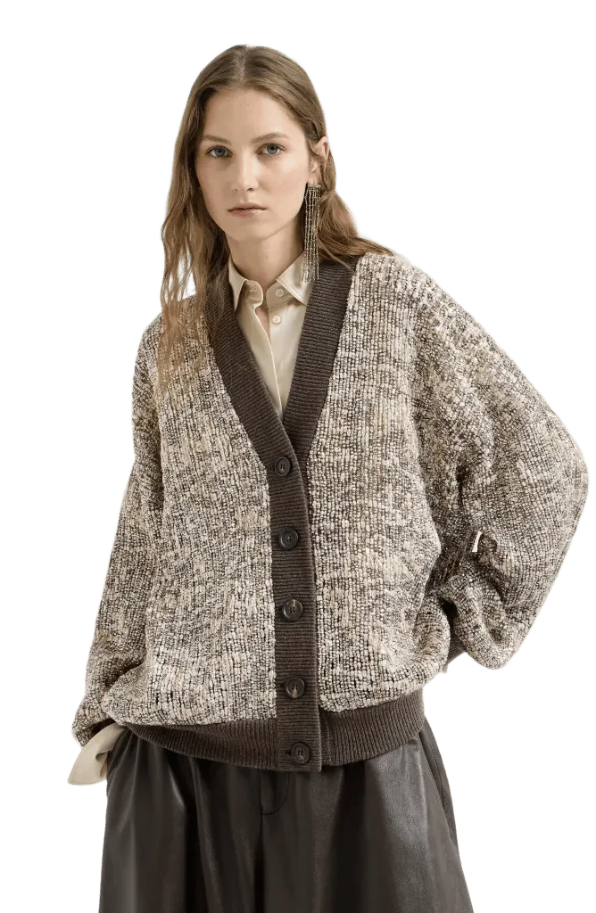 Dazzling craquelé embroidery cardigan in mohair and wool