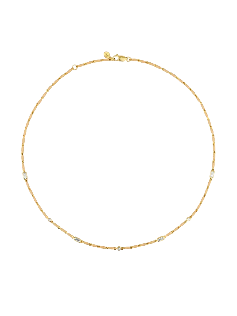 ENAMEL MOISSANITE NECKLACE IN SABLE, 18K GOLD VERMEIL