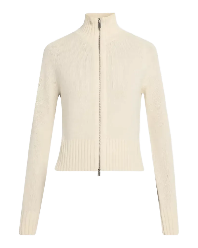 Raglan-Sleeve Zip Wool Knit Cardigan