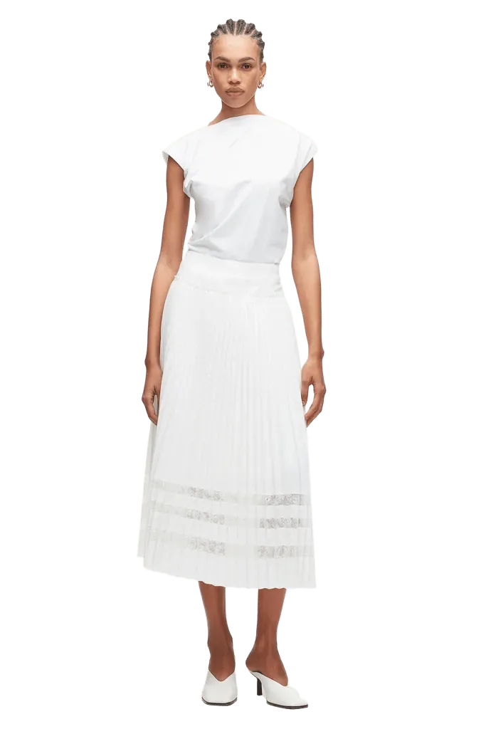 Midi Pleated Skirt with Lace Insert