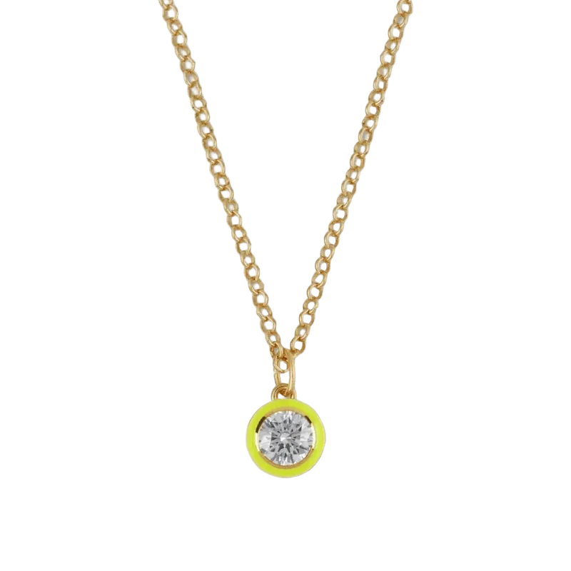 Chartreuse Enamel Bezel Charm Necklace