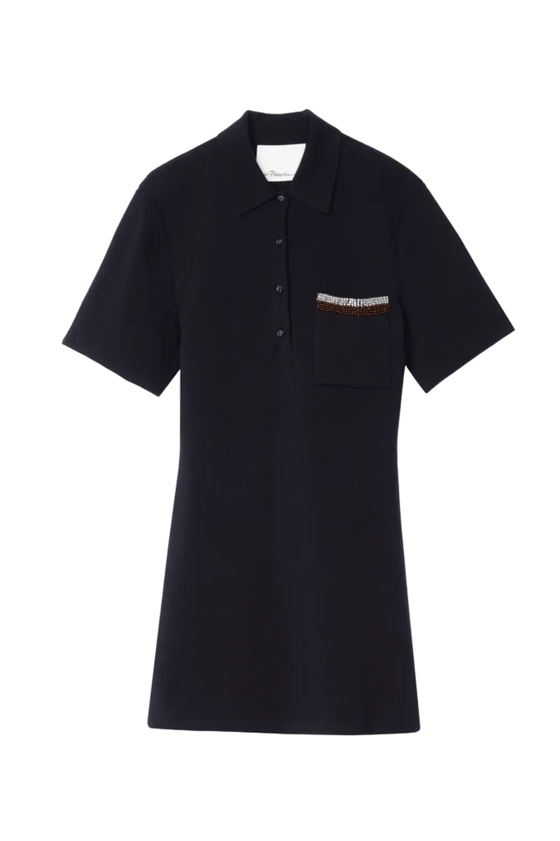 Beaded Embellishment Mini Polo Dress