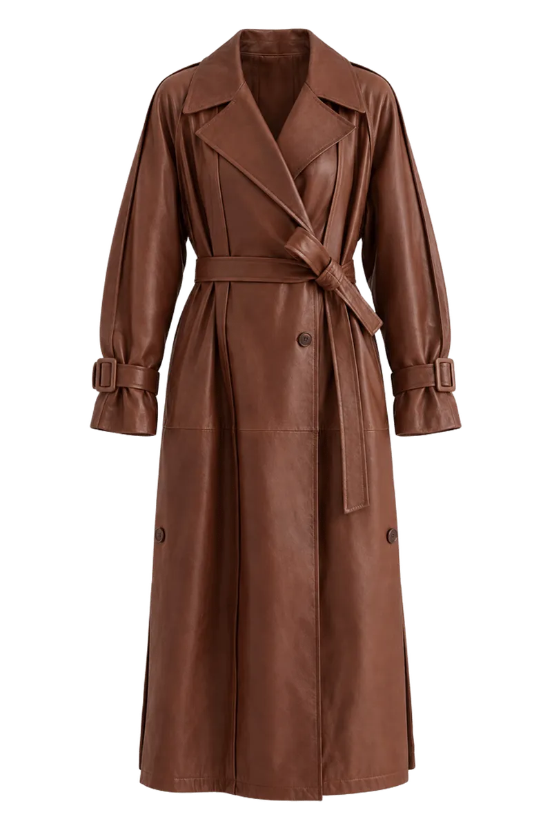 Leather Unfinished Business Trench Coat in Light Dolce Leather