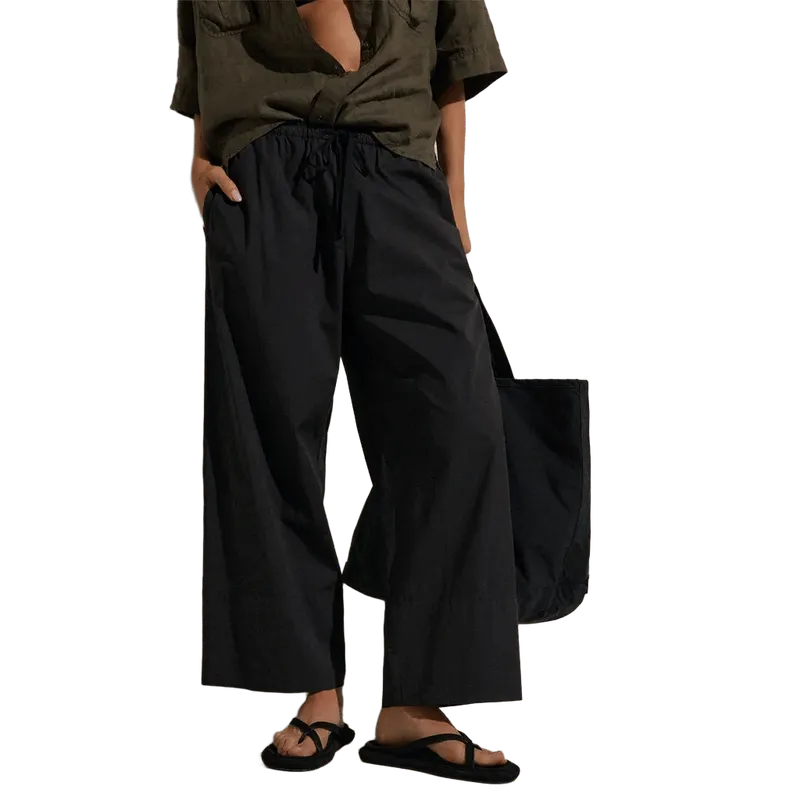 Cotton Linen Poplin Wide Cuff Pant - Black