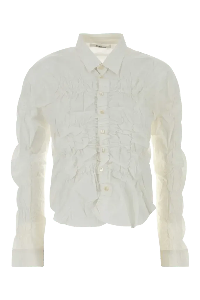 Gimaguas Ruched Cotton Poplin Shirt — White