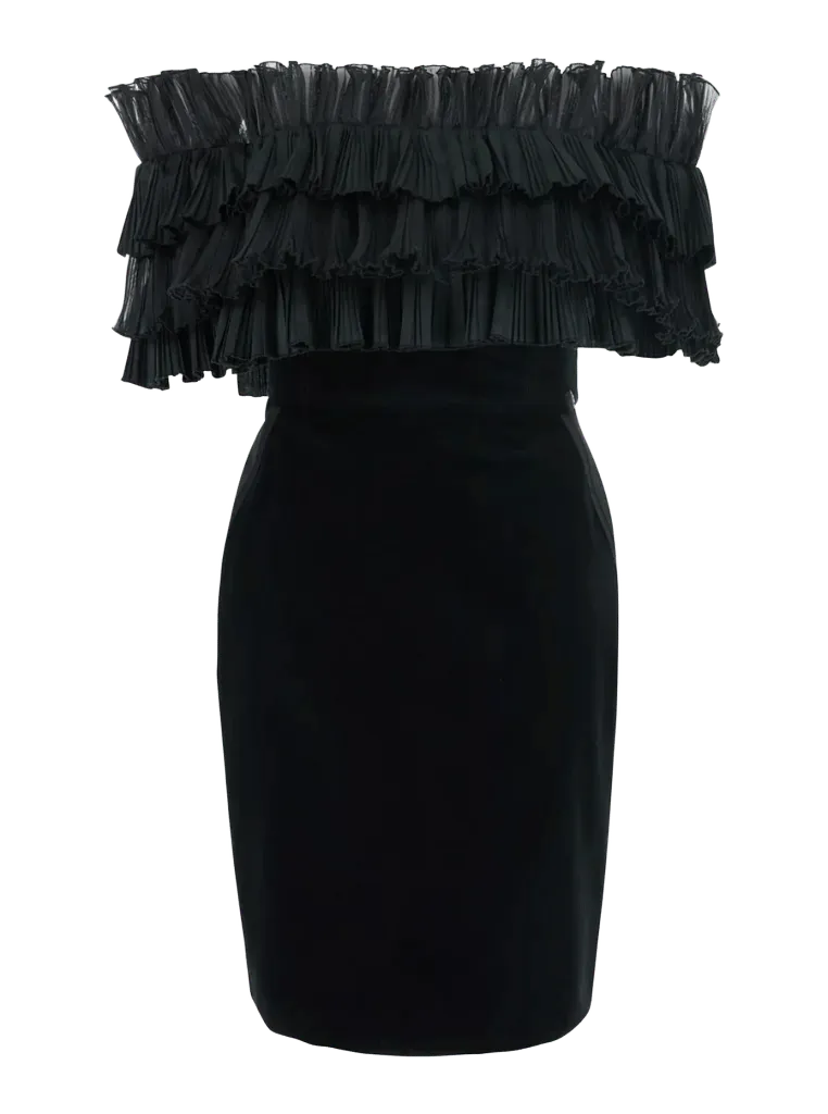 Elisabetta Franchi Ruffled Off-Shoulder Mini Dress — Black