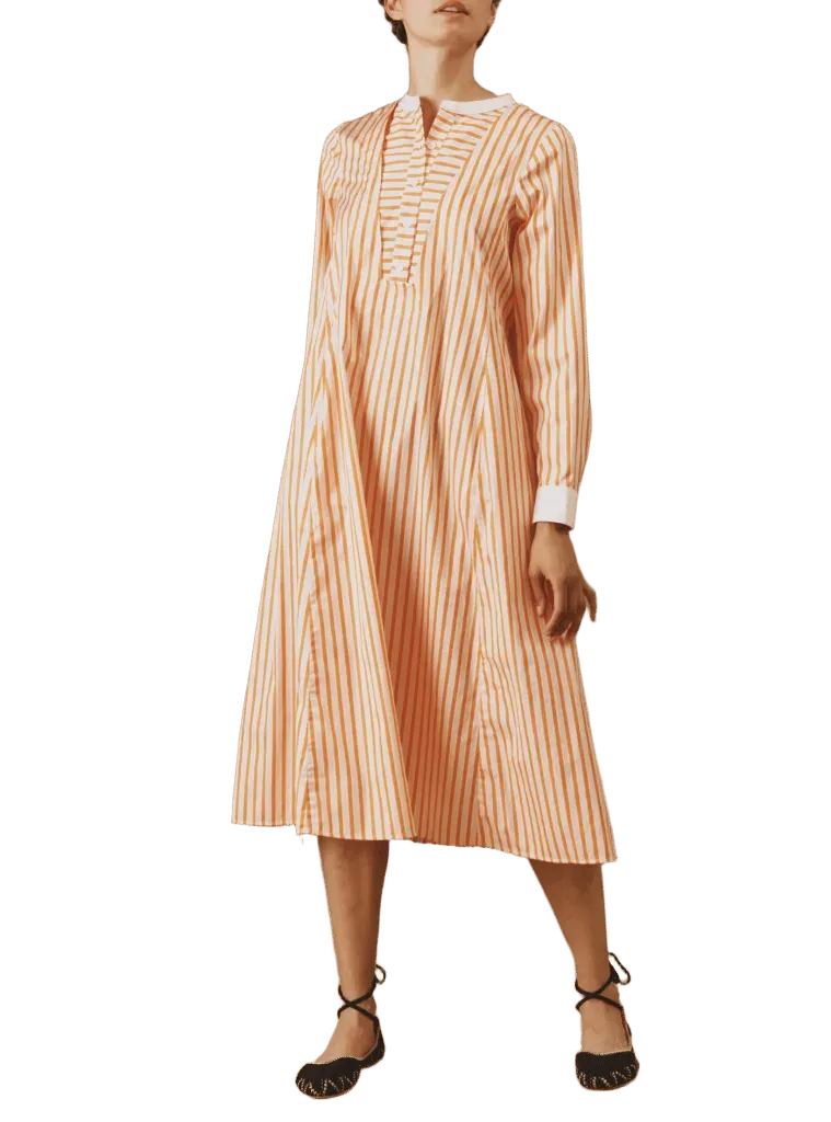 Victoria Midi Stripes Kaftan - Mayfair - Orange / Salmon / White
