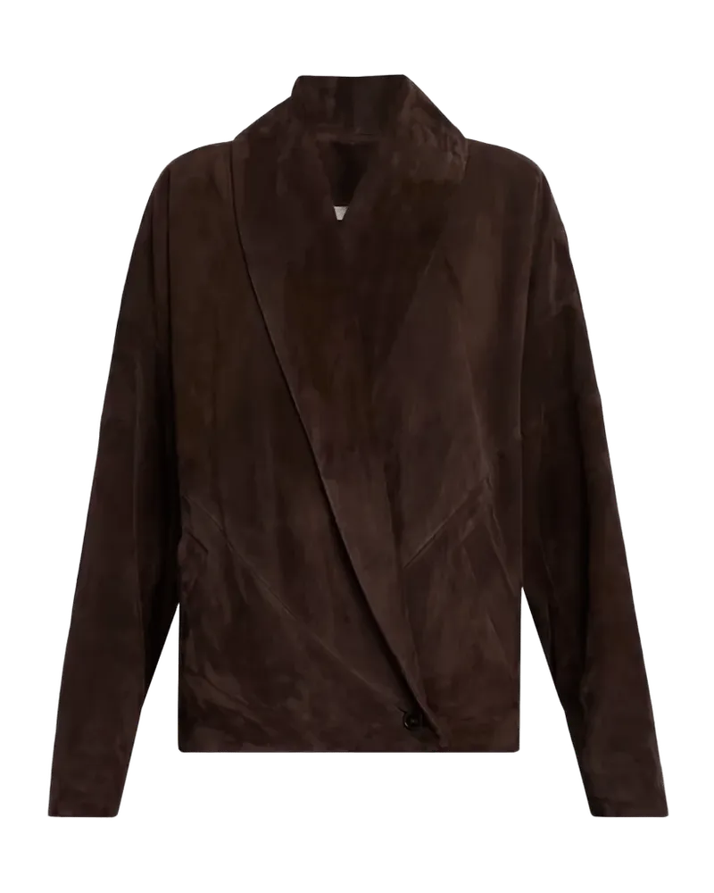 Shawl-Lapel Suede Wrap Jacket