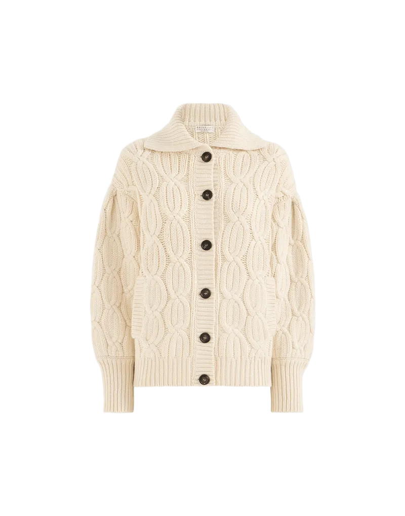 Cashmere feather yarn heritage cable cardigan