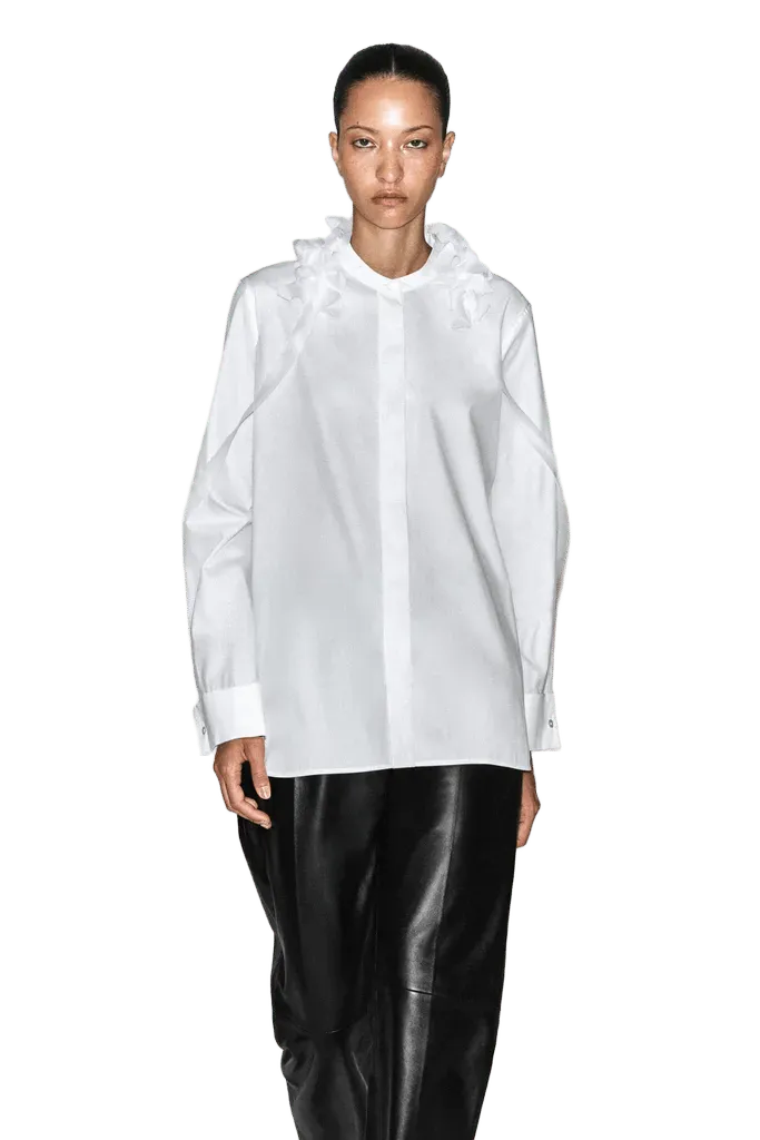 RUFFLED-COLLAR COTTON-SILK SHIRT