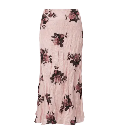 Floral satin midi skirt