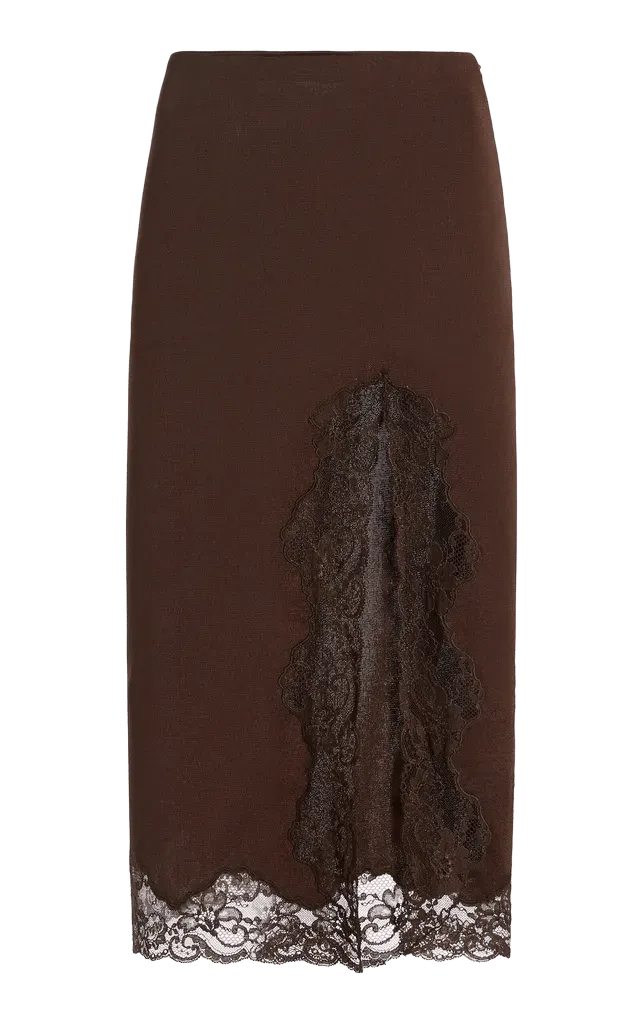 Lace Slit Knit Knee-Length Skirt