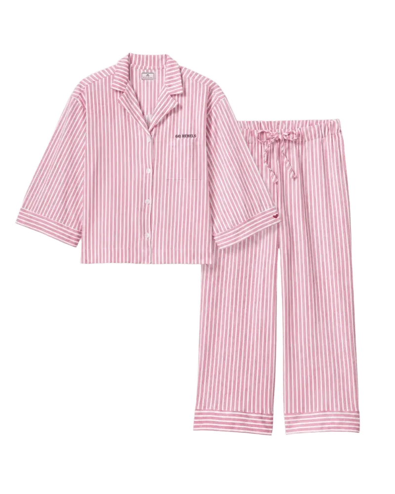 The Olivia Wide Leg Pima Pajama Set with \"Go Rebels\" Embroidery