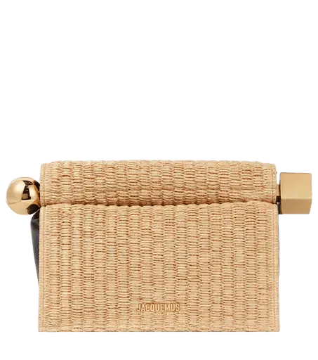 Rond Carré woven raffia-effect clutch
