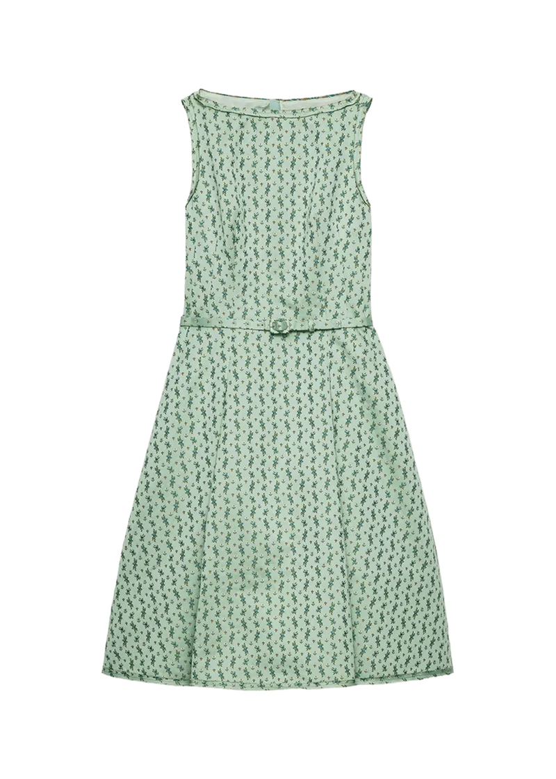 Micro-Floral Cotton-Blend Belted Midi Dress