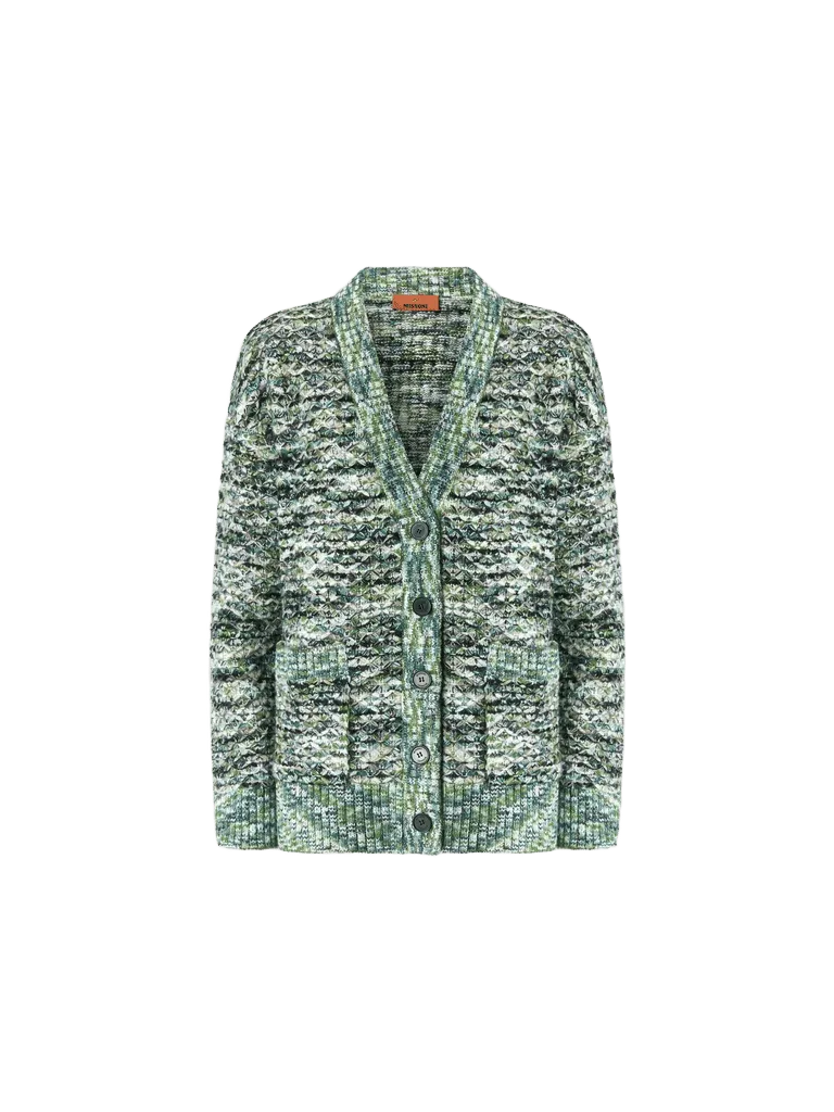 Oversized cardigan with patch pockets and 3D construction