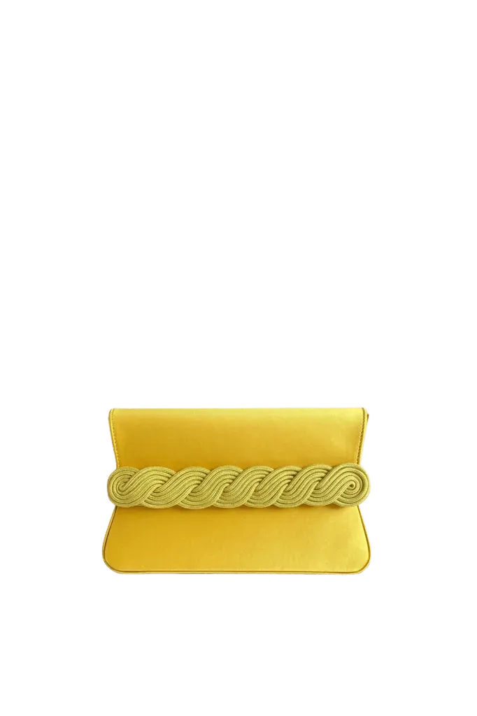 Satin clutch with braided passementerie - Yellow