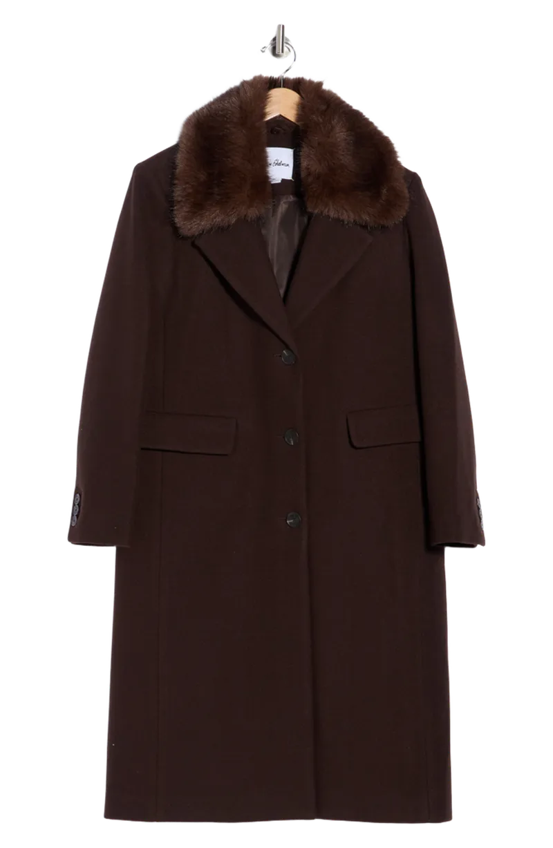 Faux Fur Collar Single Breasted Coat