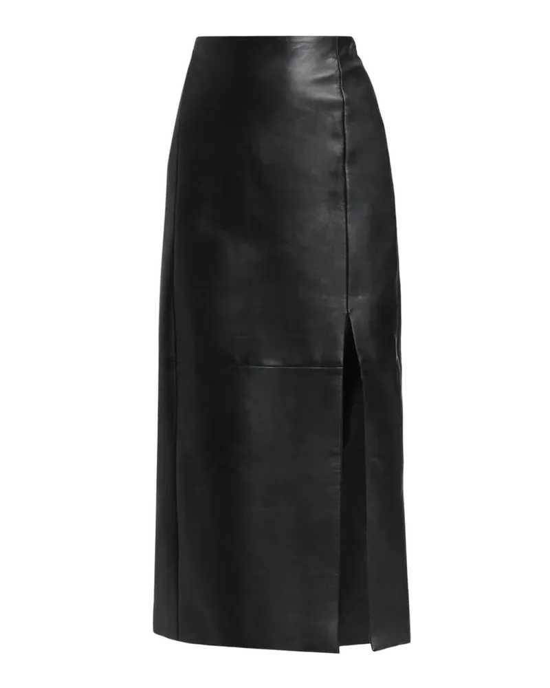 Leather Front Slit Midi Skirt
