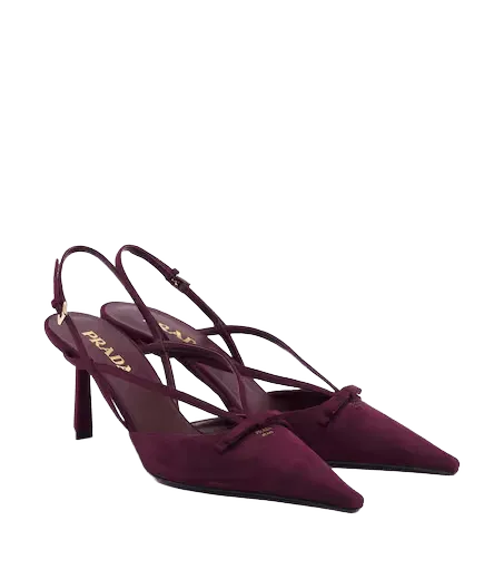 Bow-detail suede slingback pumps