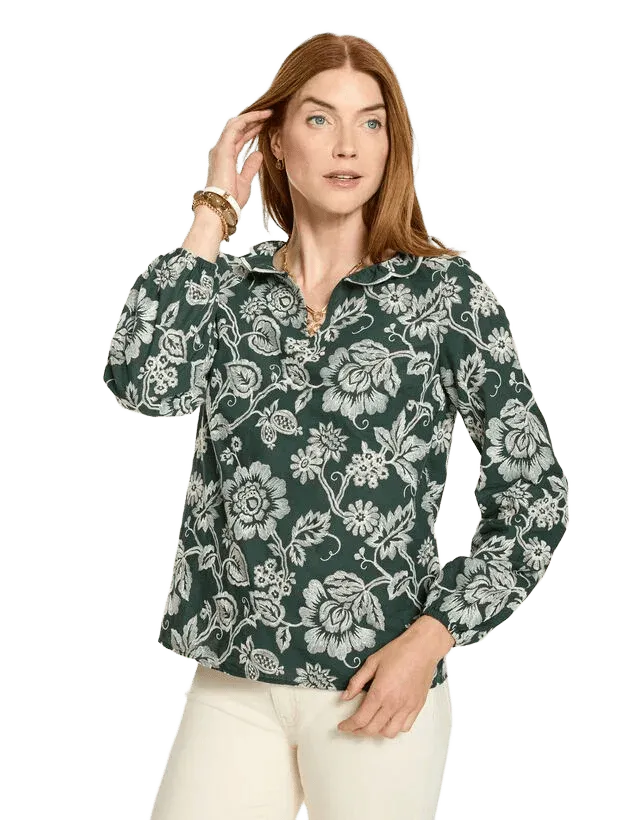 Jardin Embroidered Ruffle Popover Top