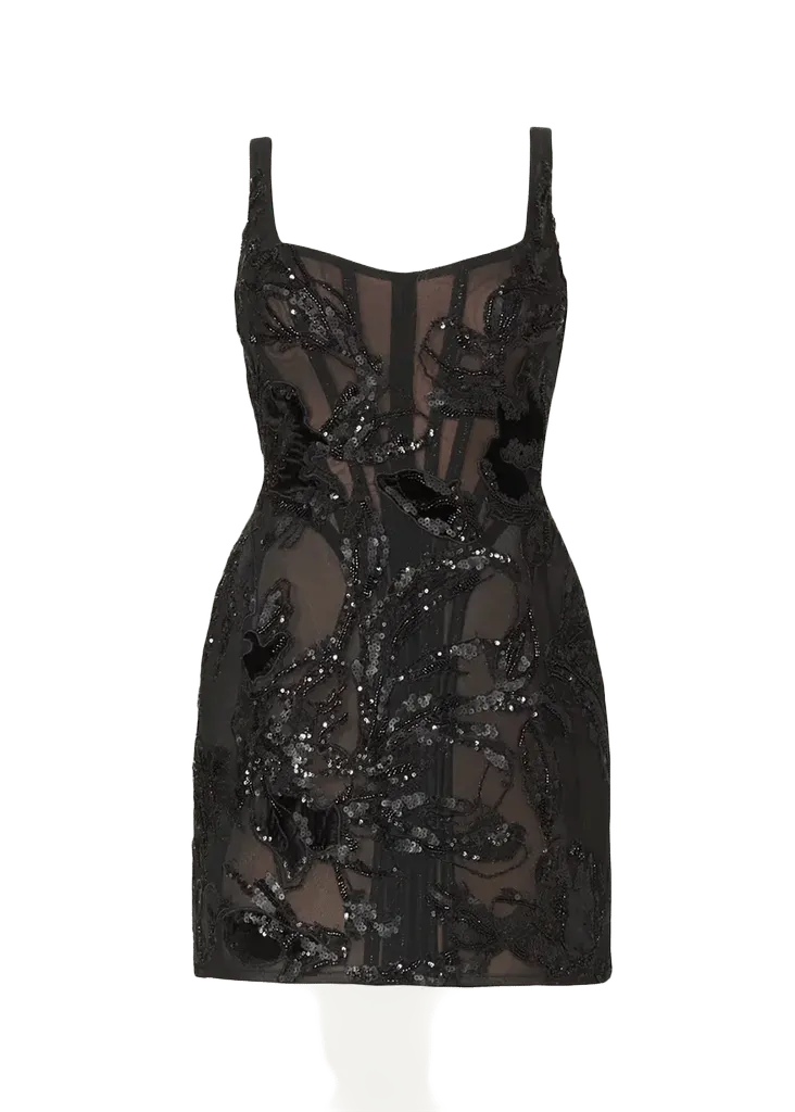 Elitta Sleeveless Embellished French Tulle Mini Dress
