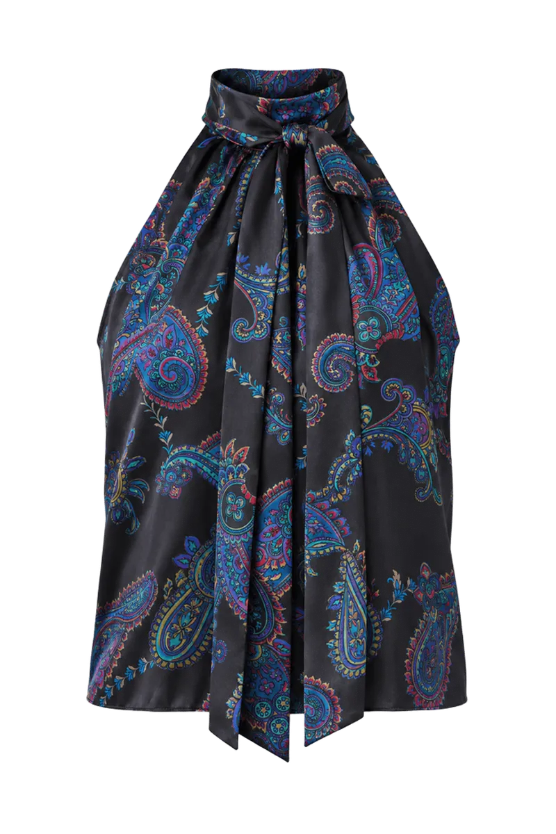 Studio Collection Paisley Bow Halter Top in Silk