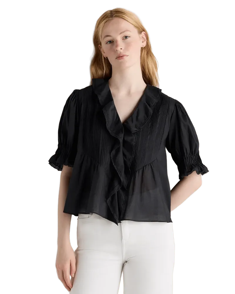 Organic Cotton Voile Short Sleeve Peasant Blouse