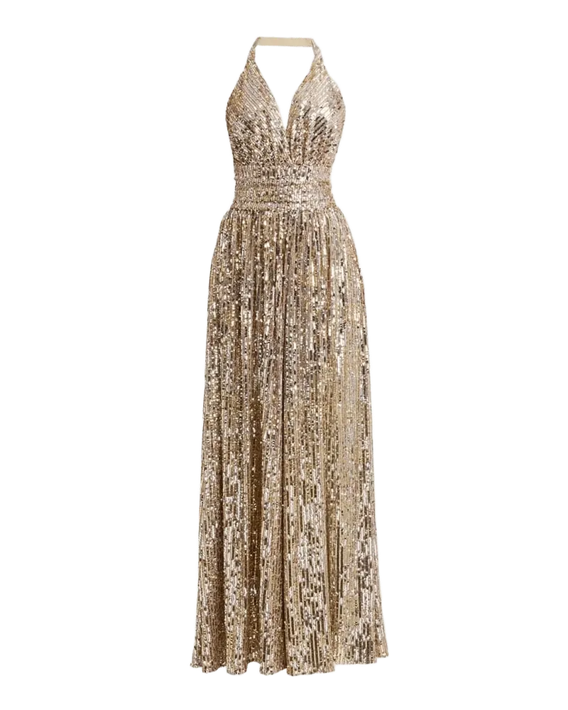 Sequined Halter Thigh-Slit Gown