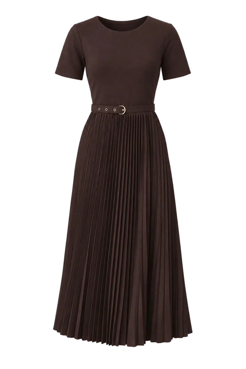Belted Pleated Midi Dress