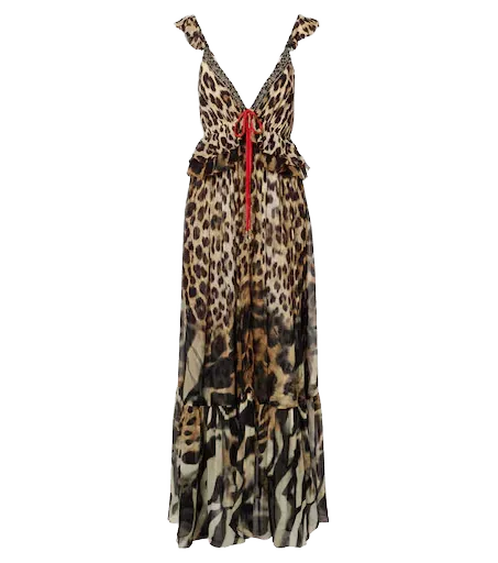 Embellished leopard-print silk chiffon maxi dress