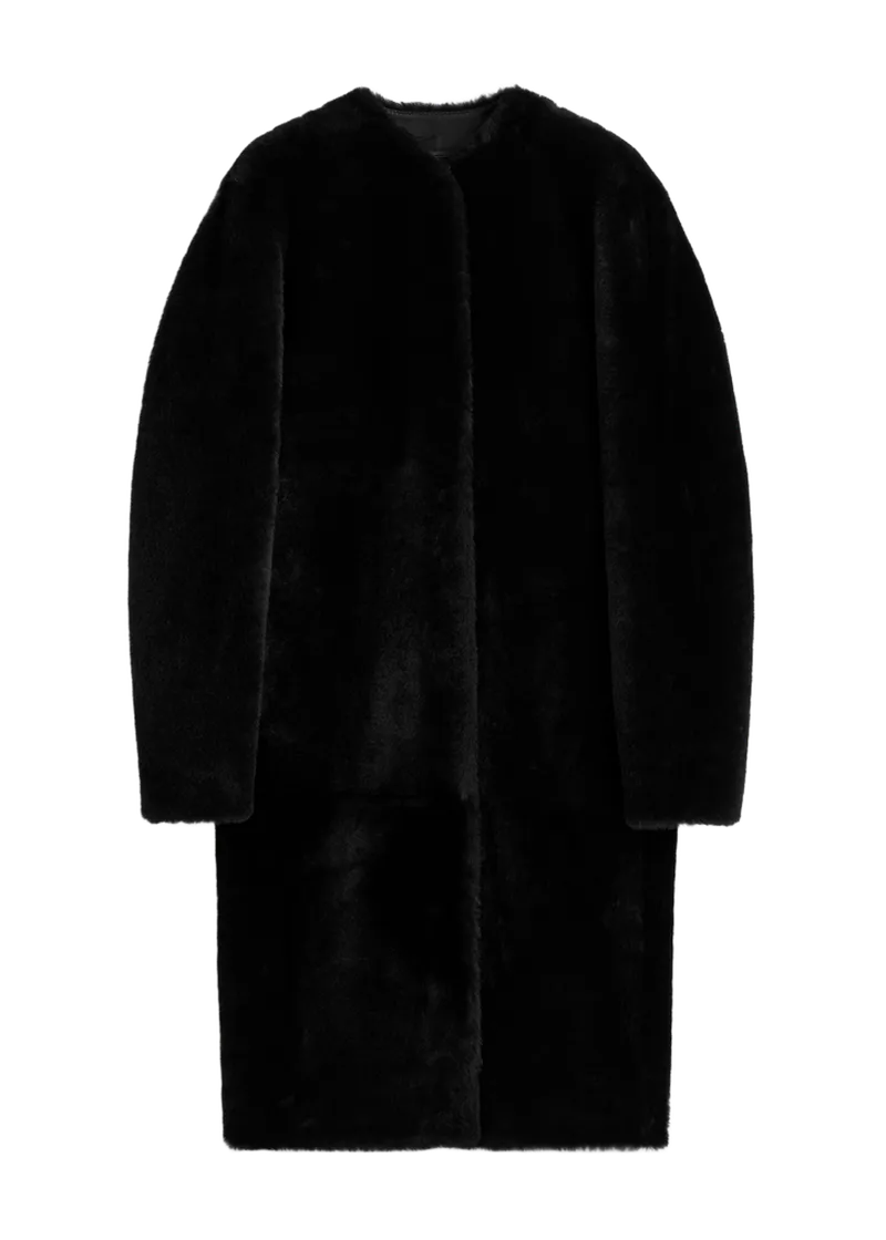 Shearling midi coat black