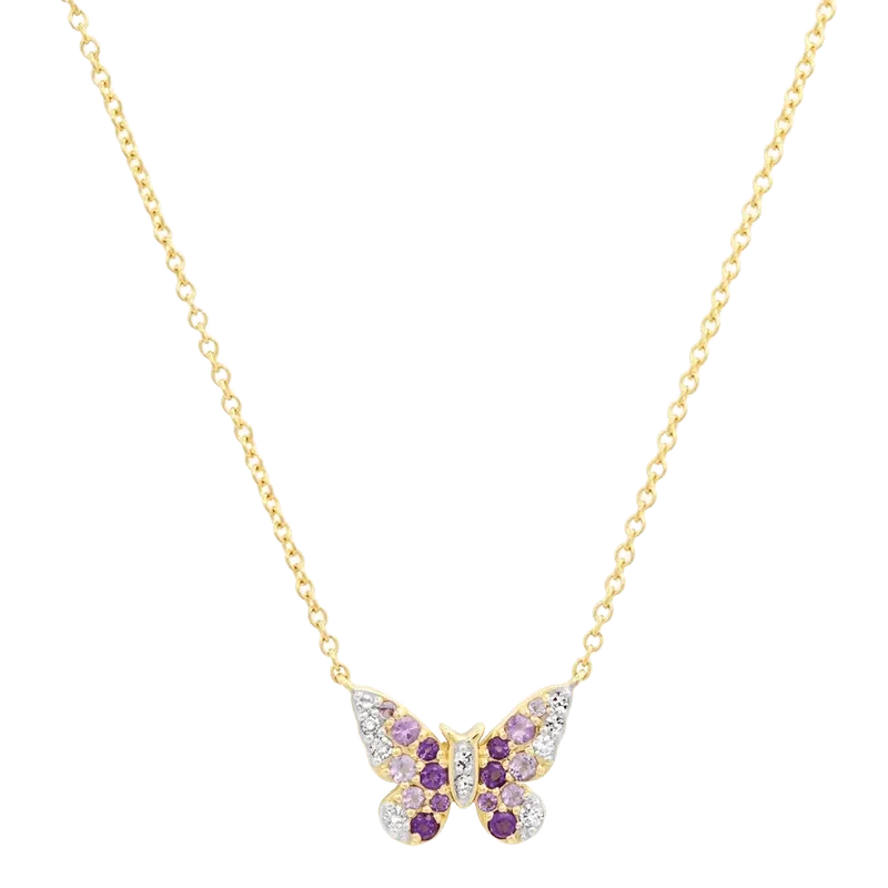 Mini Purple and Diamond Ombré Butterfly Necklace